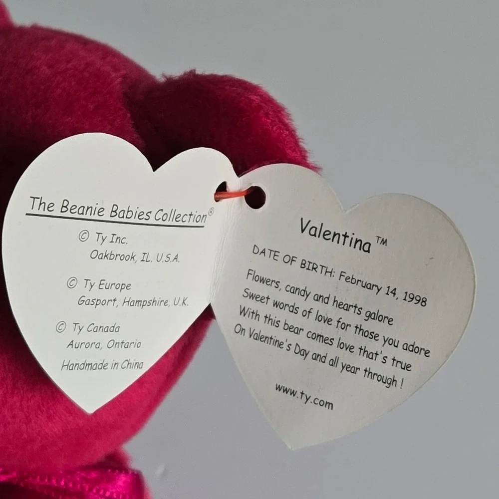 TY Beanie Babies Valentina Bear‎ 1999 White Heart Plush Valentine 1998 Hang Tag
